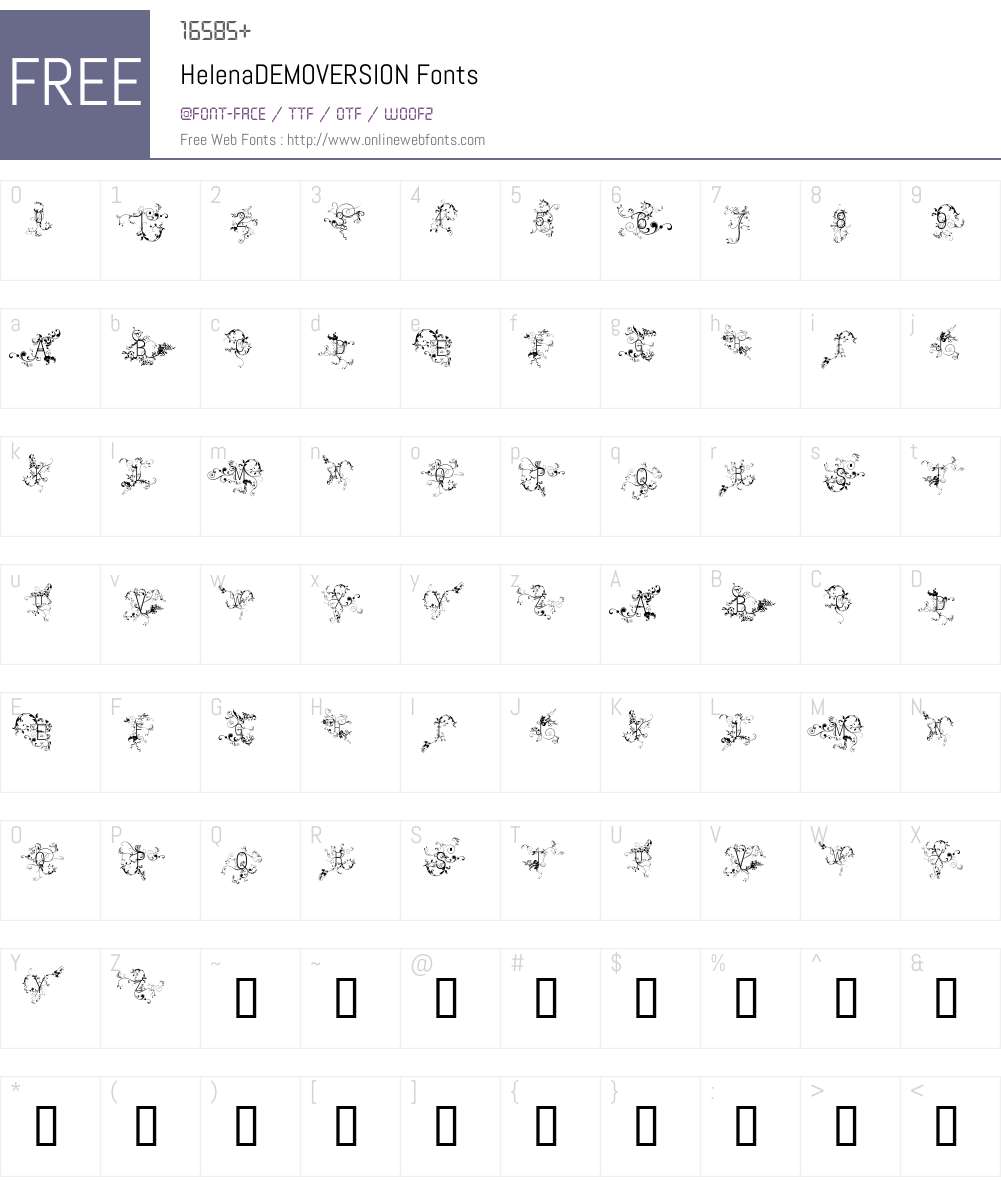HelenaDEMOVERSION Font Screenshots