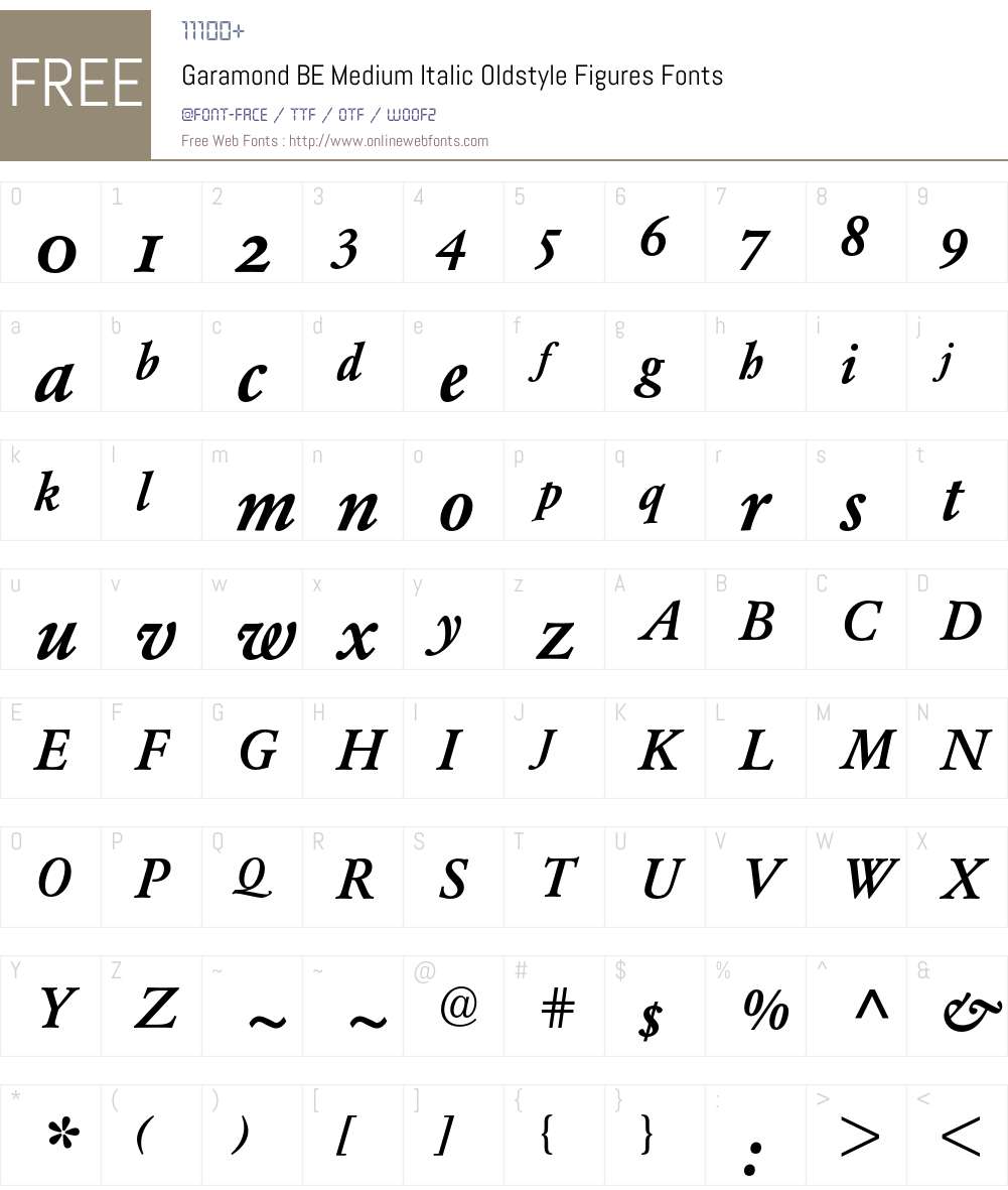 Garamond BE Font Screenshots