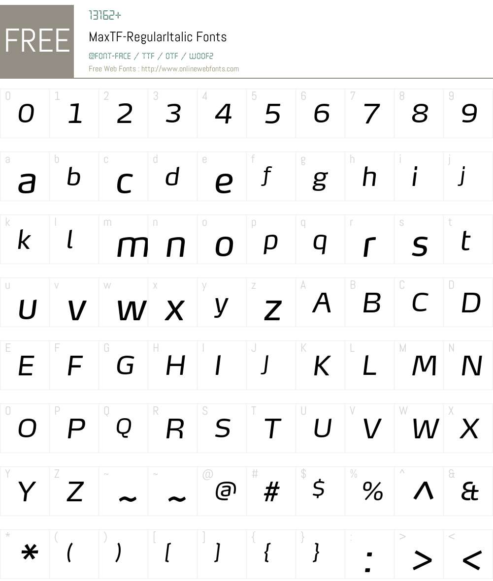 MaxTF-RegularItalic Font Screenshots