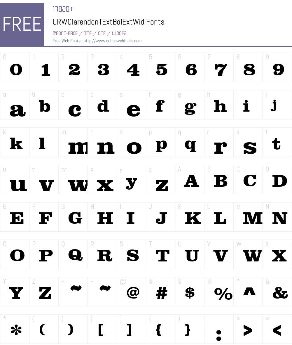 URWClarendonTExtBolExtWid Font Screenshots