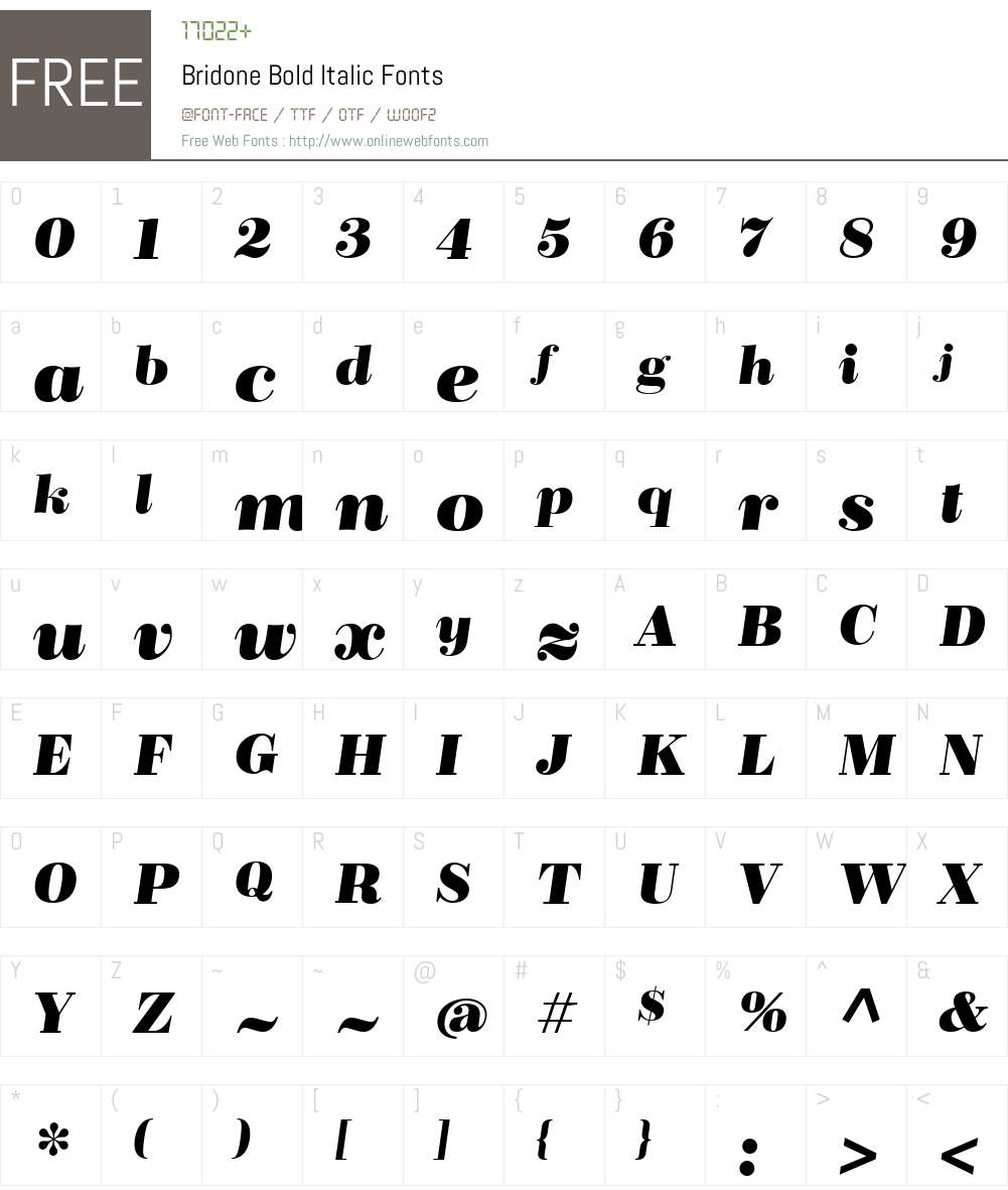 Bridone-BoldItalic Font Screenshots