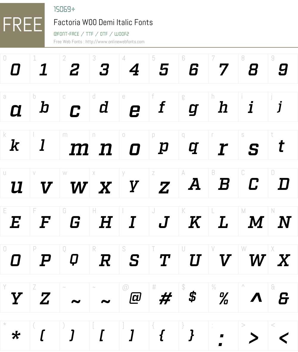 FactoriaW00-DemiItalic Font Screenshots