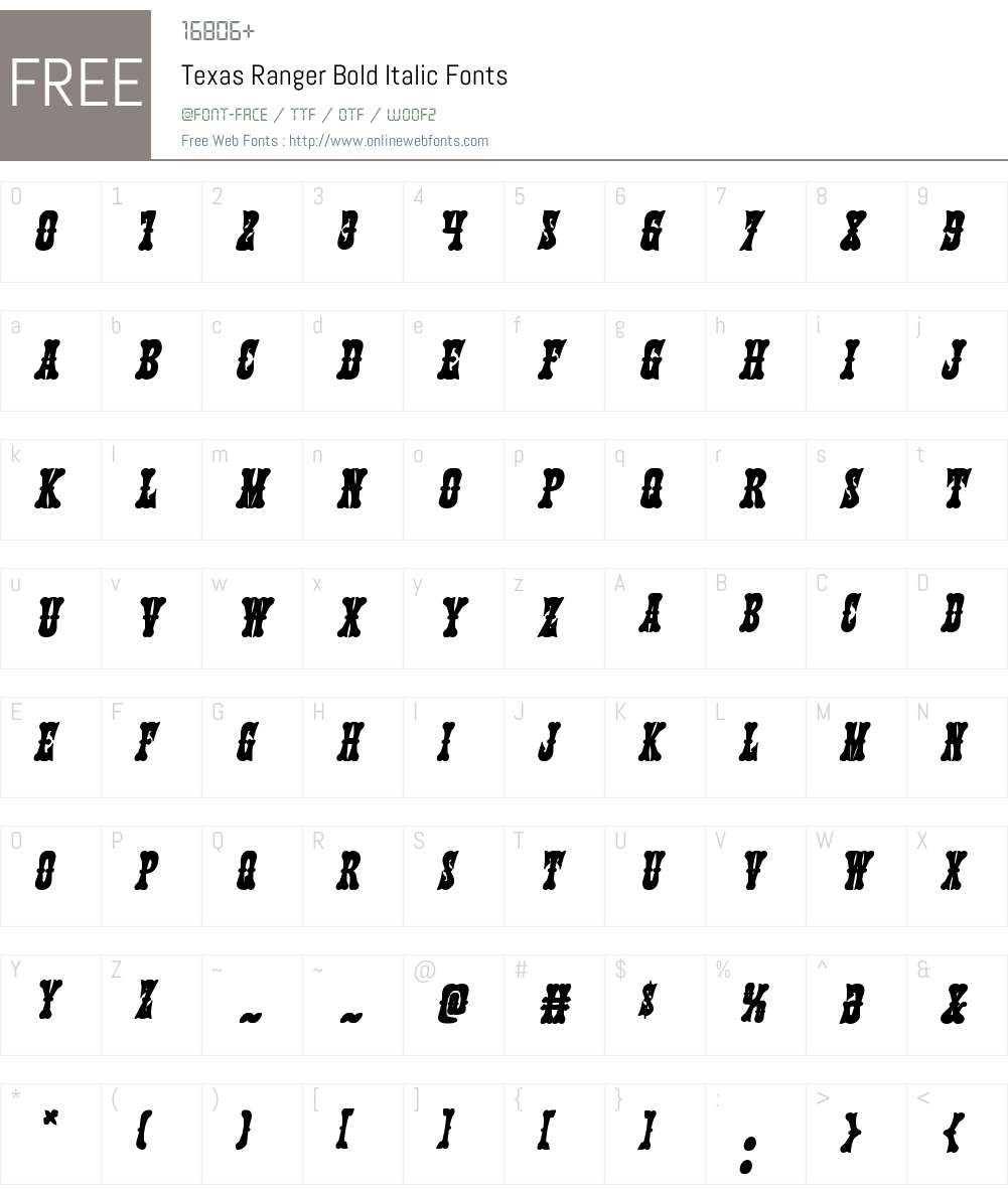 Texas Ranger Bold Italic 1.0; 2013 Fonts Free Download - OnlineWebFonts.COM