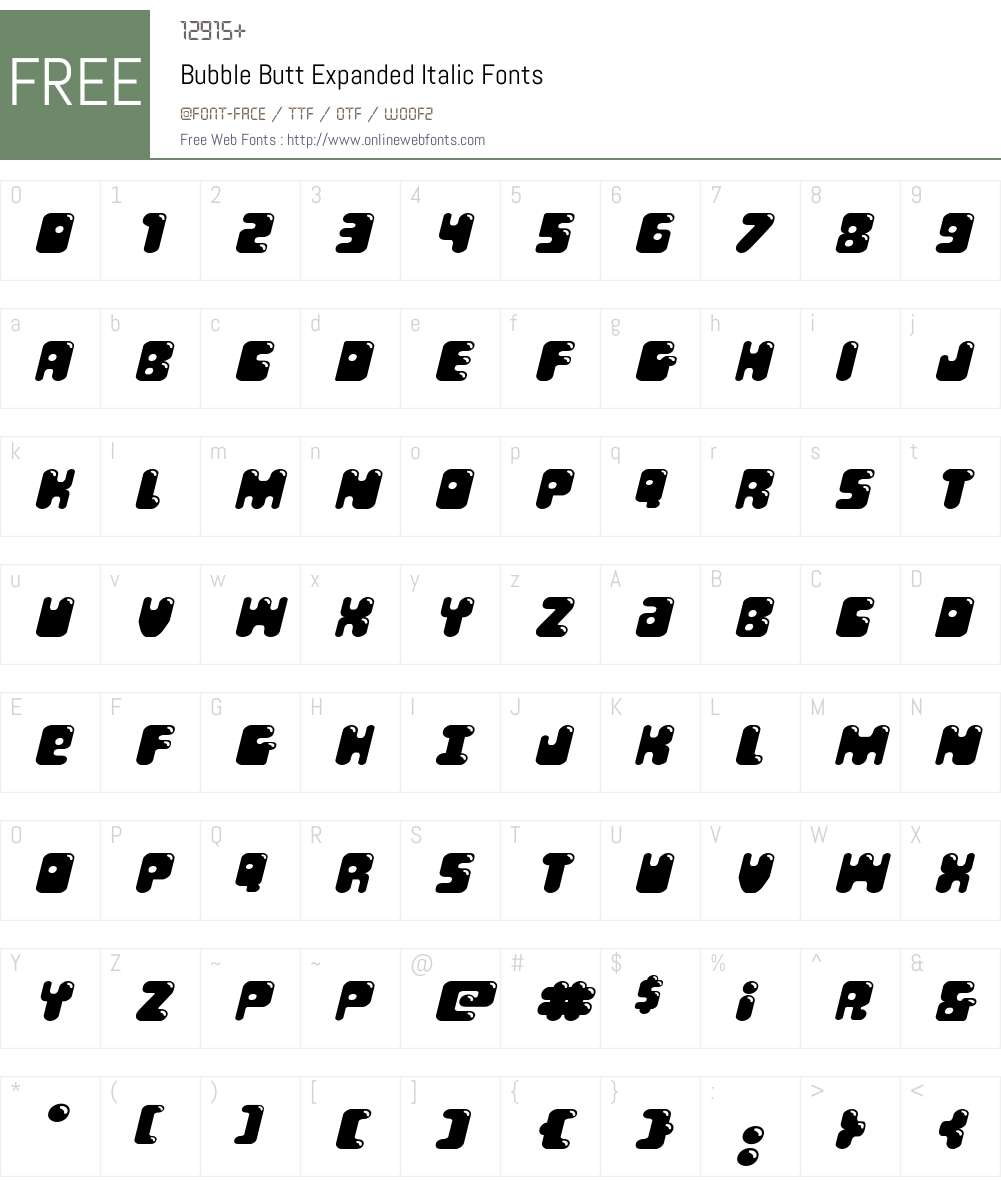 Bubble Butt Expanded Italic Font Screenshots