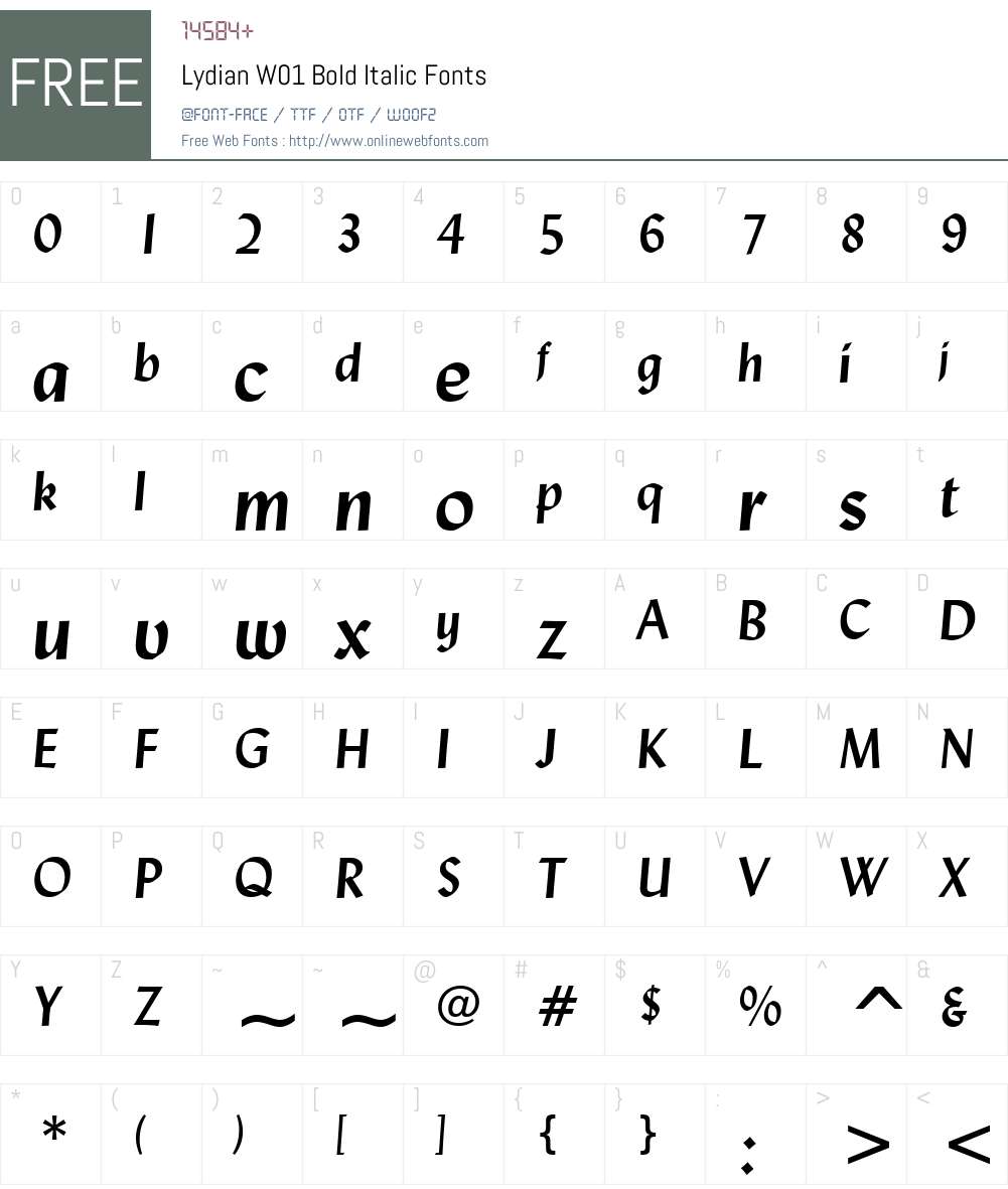 LydianW01-BoldItalic Font Screenshots