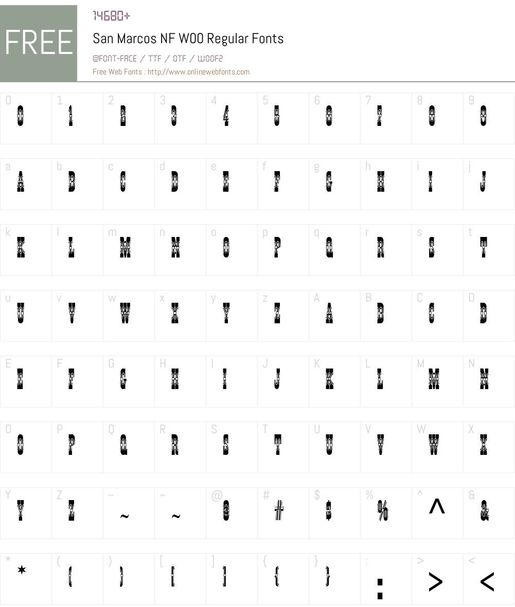 SanMarcosNFW00-Regular Font Screenshots
