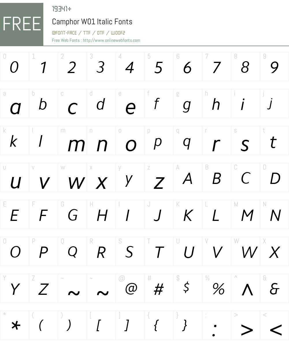 CamphorW01-Italic Font Screenshots