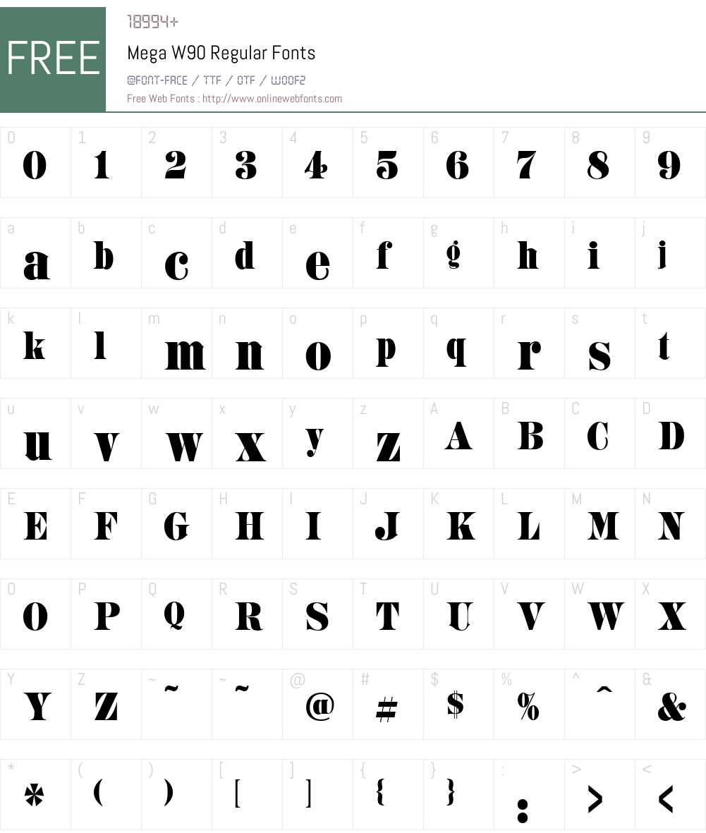 MegaW90-Regular Font Screenshots