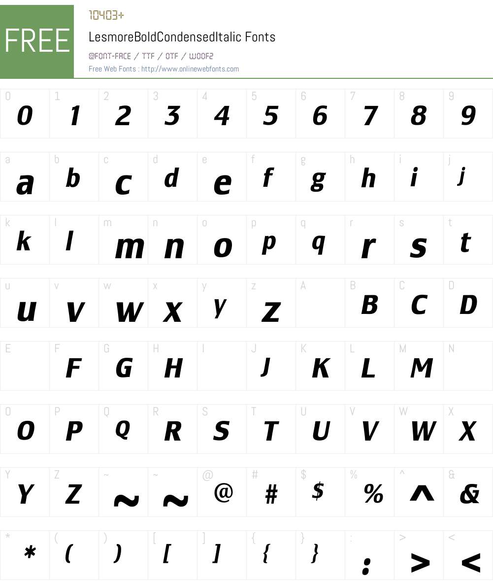 LesmoreBoldCondensedItalic Font Screenshots