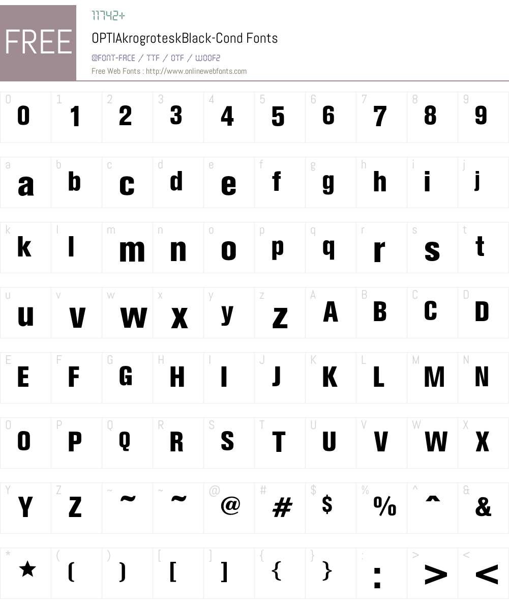 OPTIAkrogroteskBlack-Cond Font Screenshots