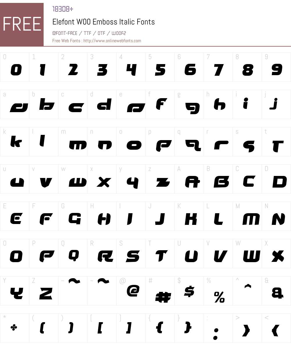 ElefontW00-EmbossItalic Font Screenshots
