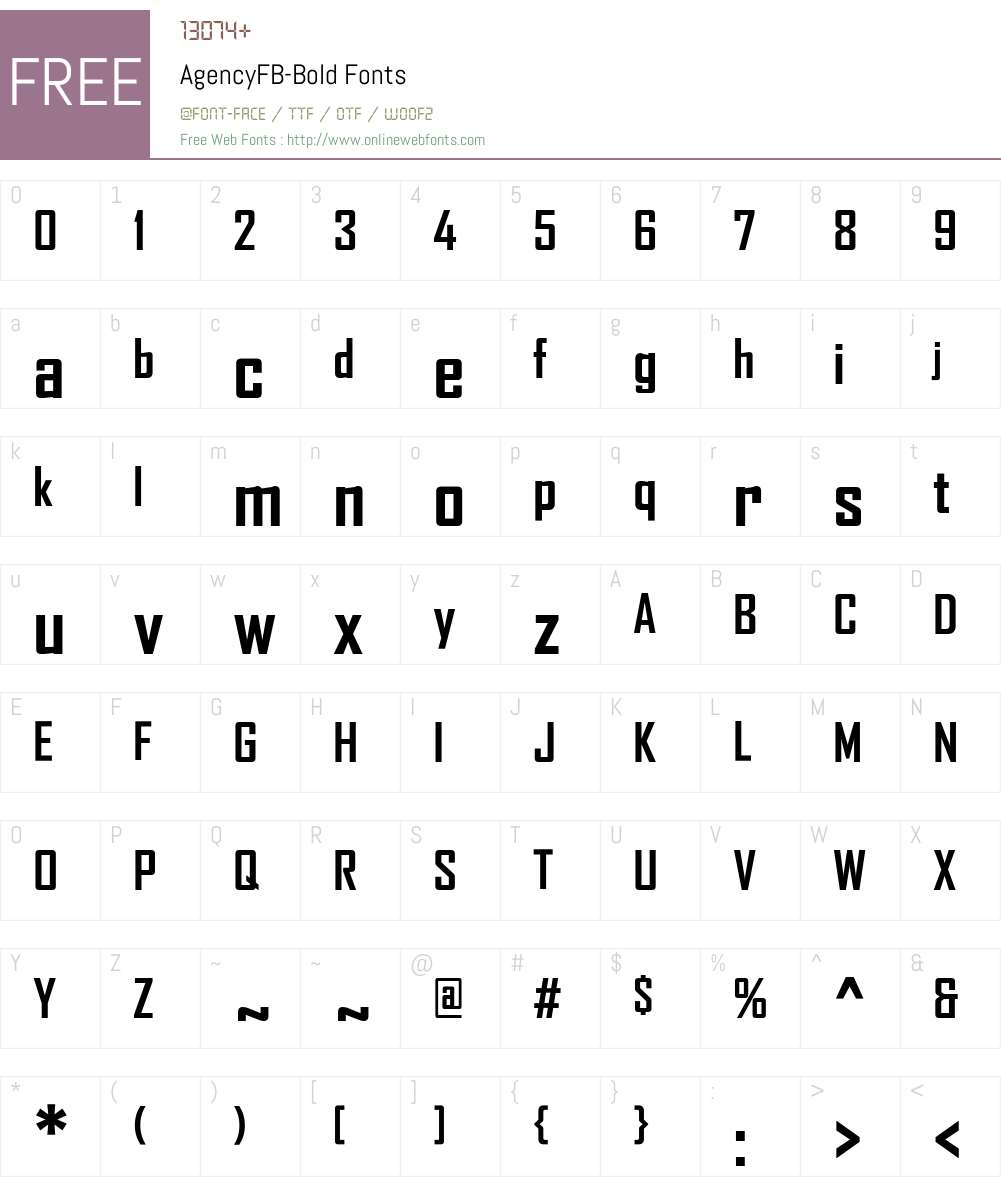 AgencyFB Font Screenshots