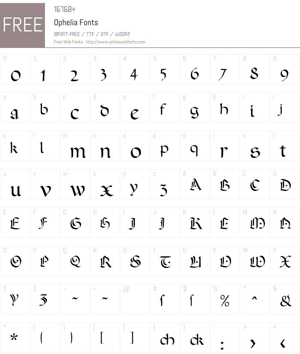 Ophelia Font Screenshots