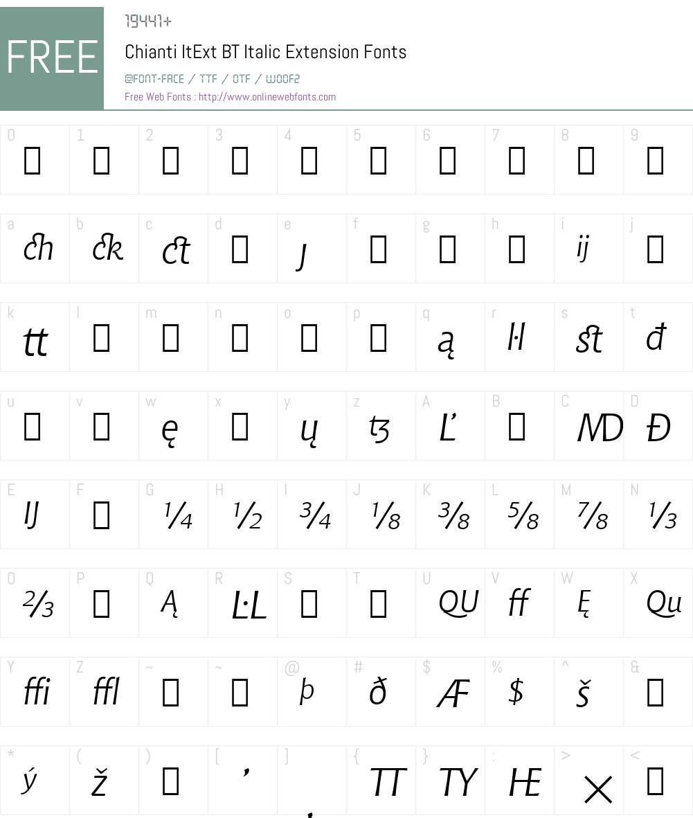 Chianti ItExt BT Font Screenshots