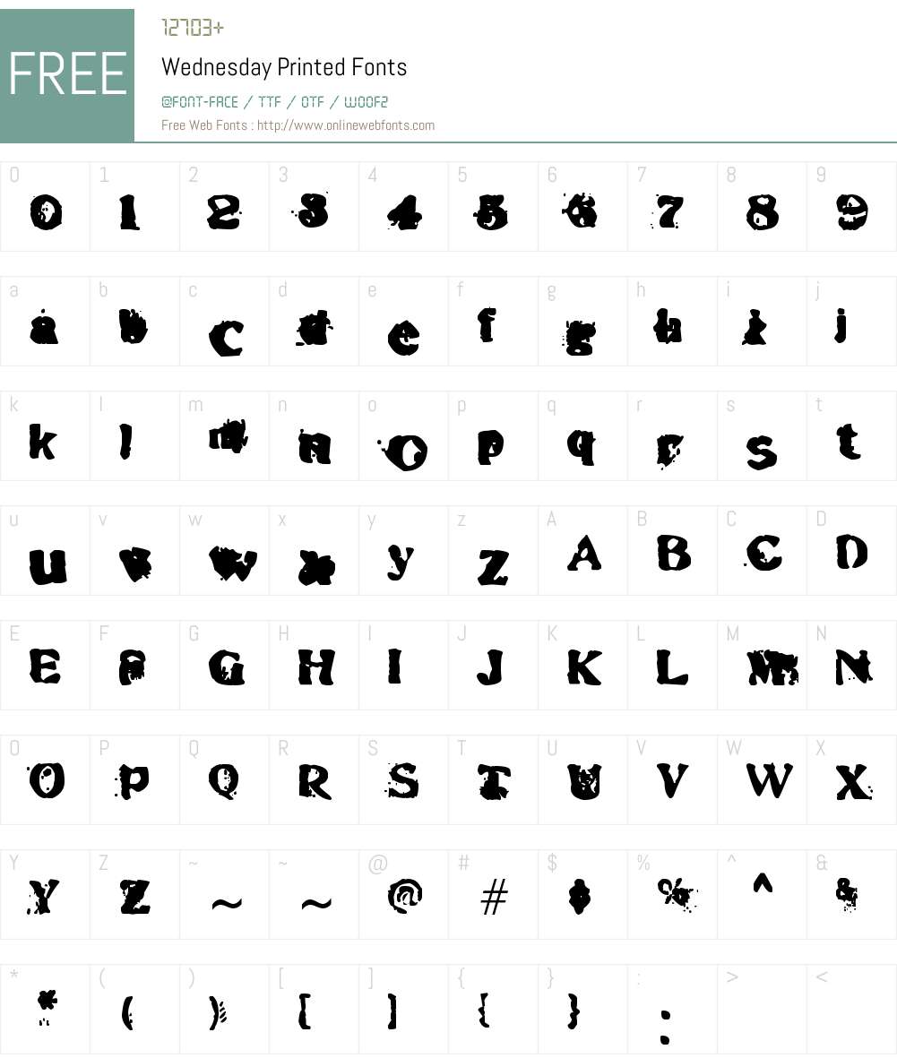Wednesday Printed Font Screenshots