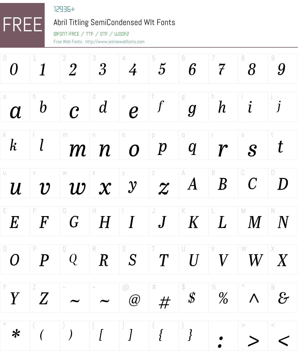 AbrilTitlingSemiCondensedW-It Font Screenshots
