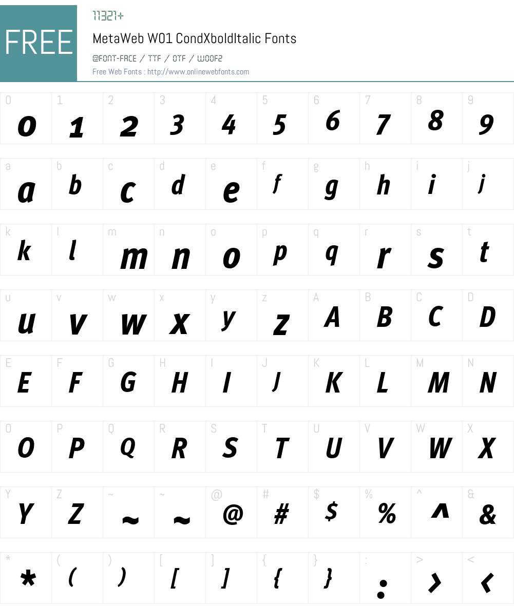 MetaWebW01-CondXboldItalic Font Screenshots
