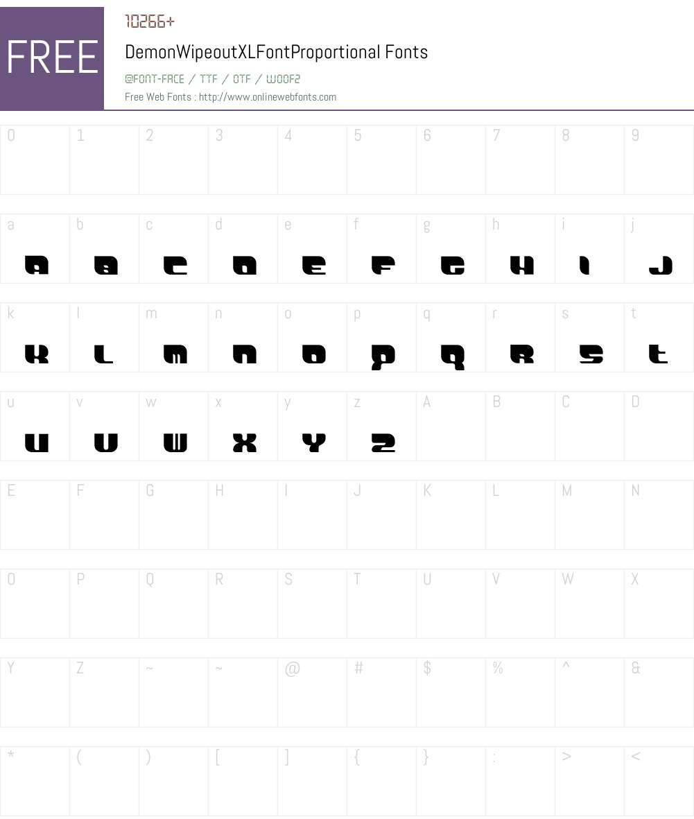 DemonWipeoutXLFontProportional Font Screenshots