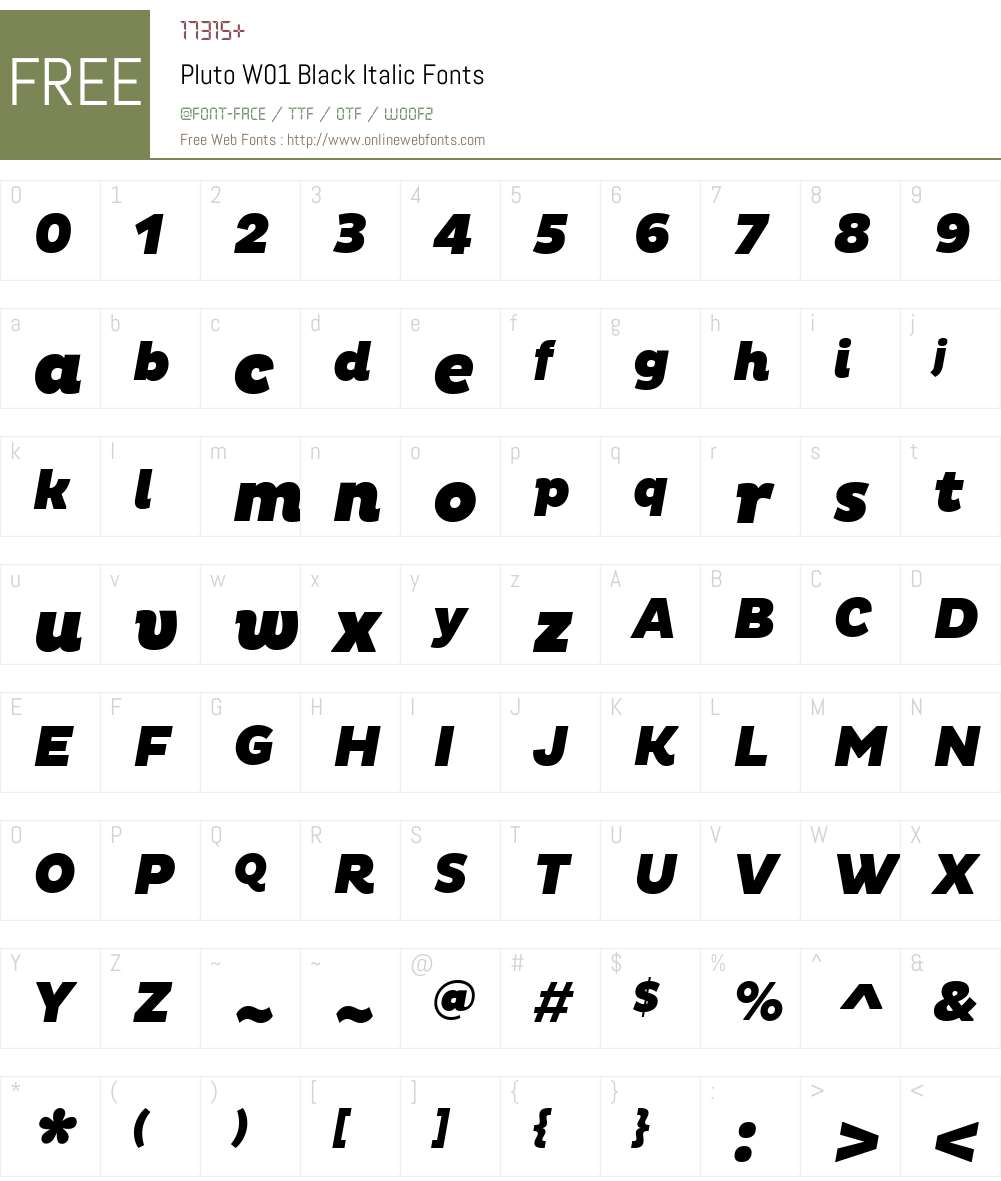 PlutoW01-BlackItalic Font Screenshots
