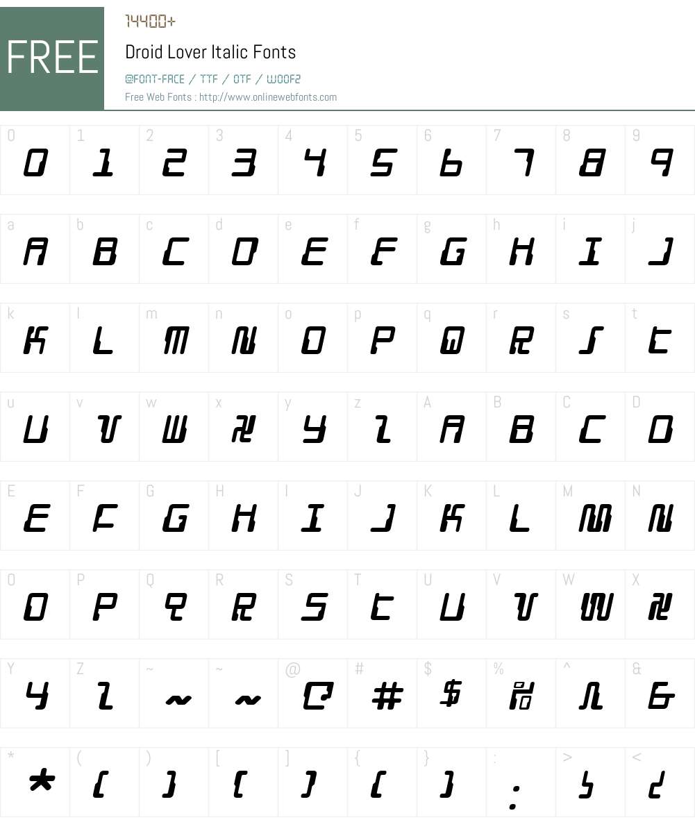 Droid Lover Italic Font Screenshots