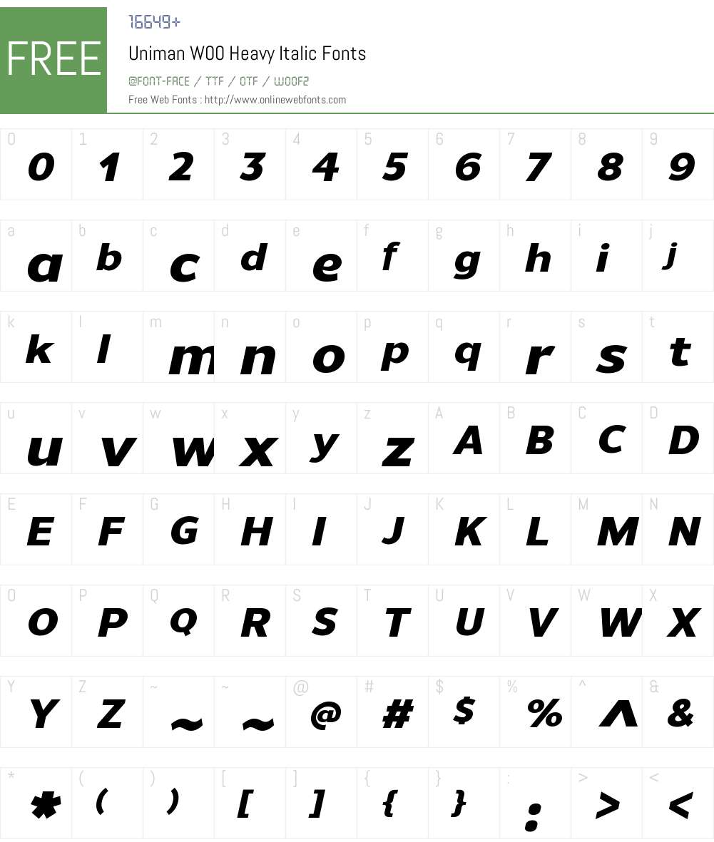 UnimanW00-HeavyItalic Font Screenshots
