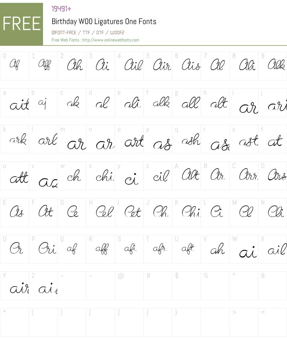 BirthdayW00-LigaturesOne Font Screenshots