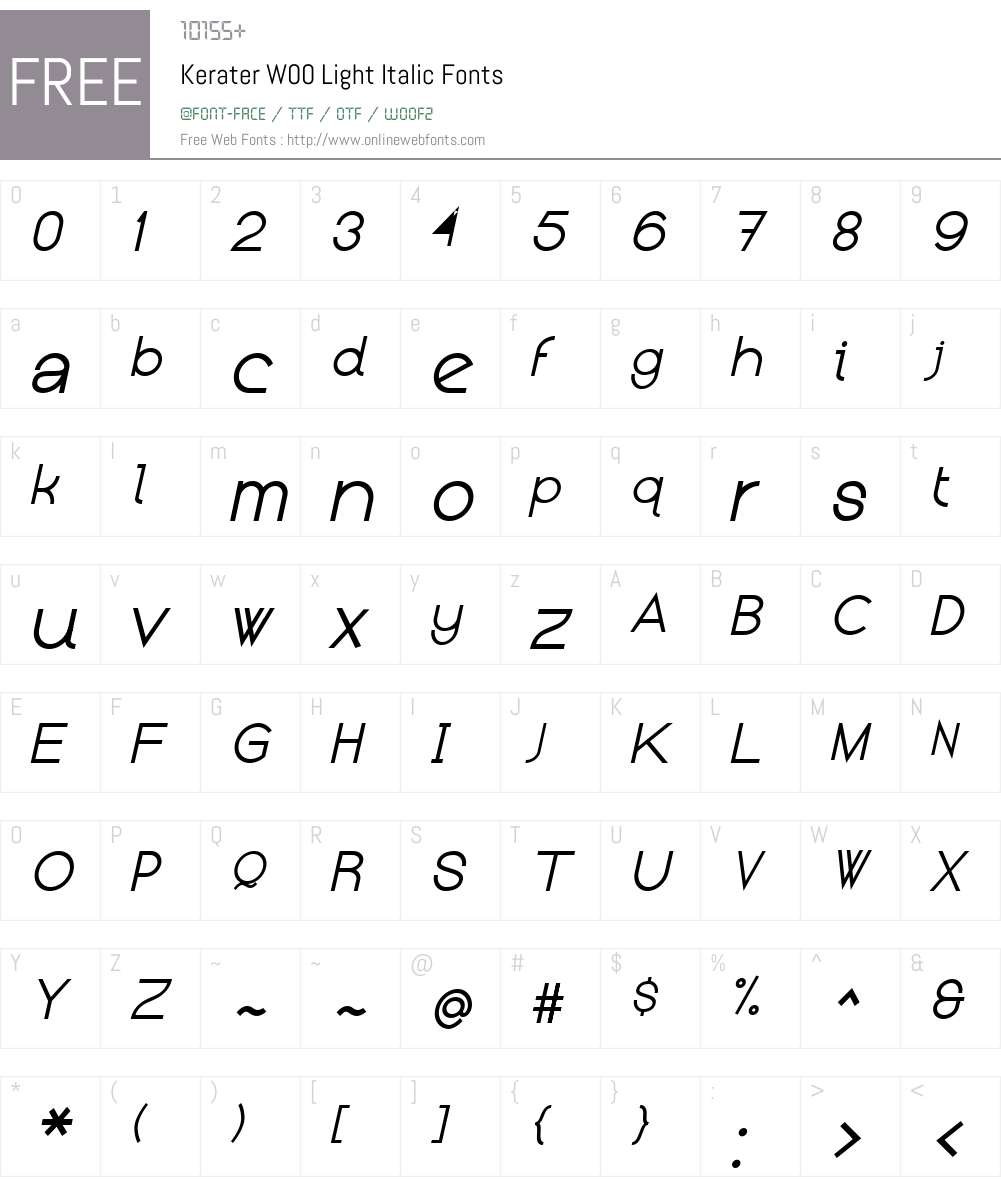 KeraterW00-LightItalic Font Screenshots