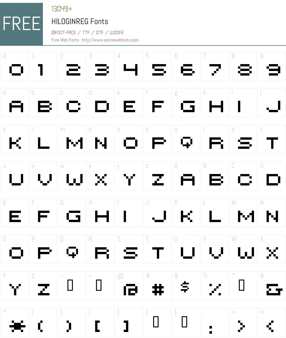 HILOGINREG Font Screenshots