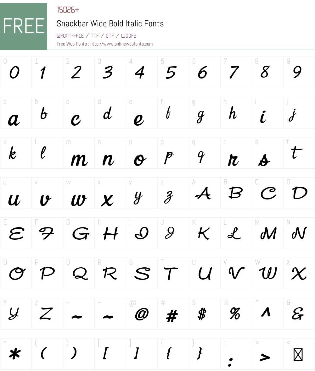 Snackbar-WideBoldItalic Font Screenshots