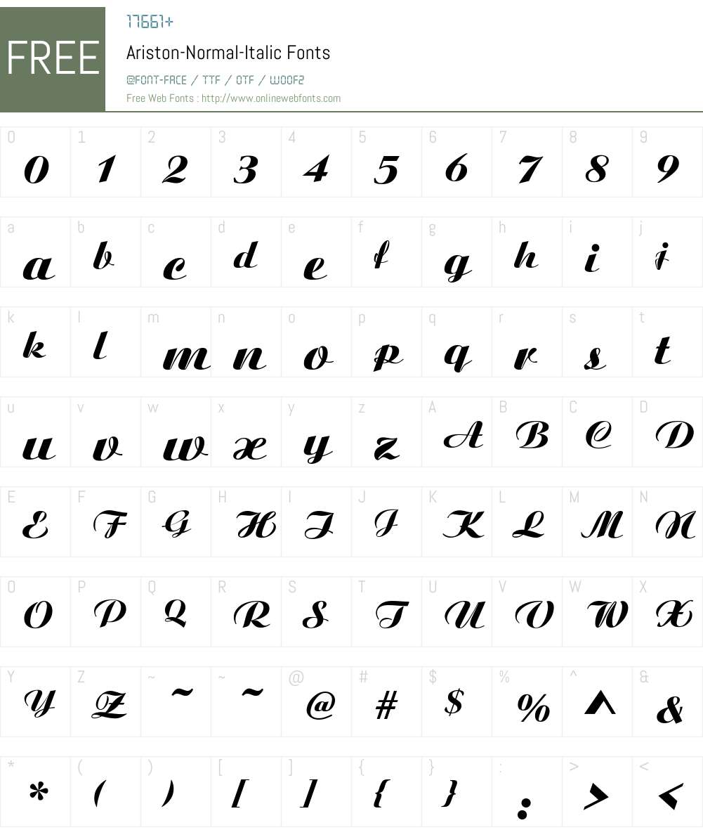 Ariston-Normal-Italic Font Screenshots