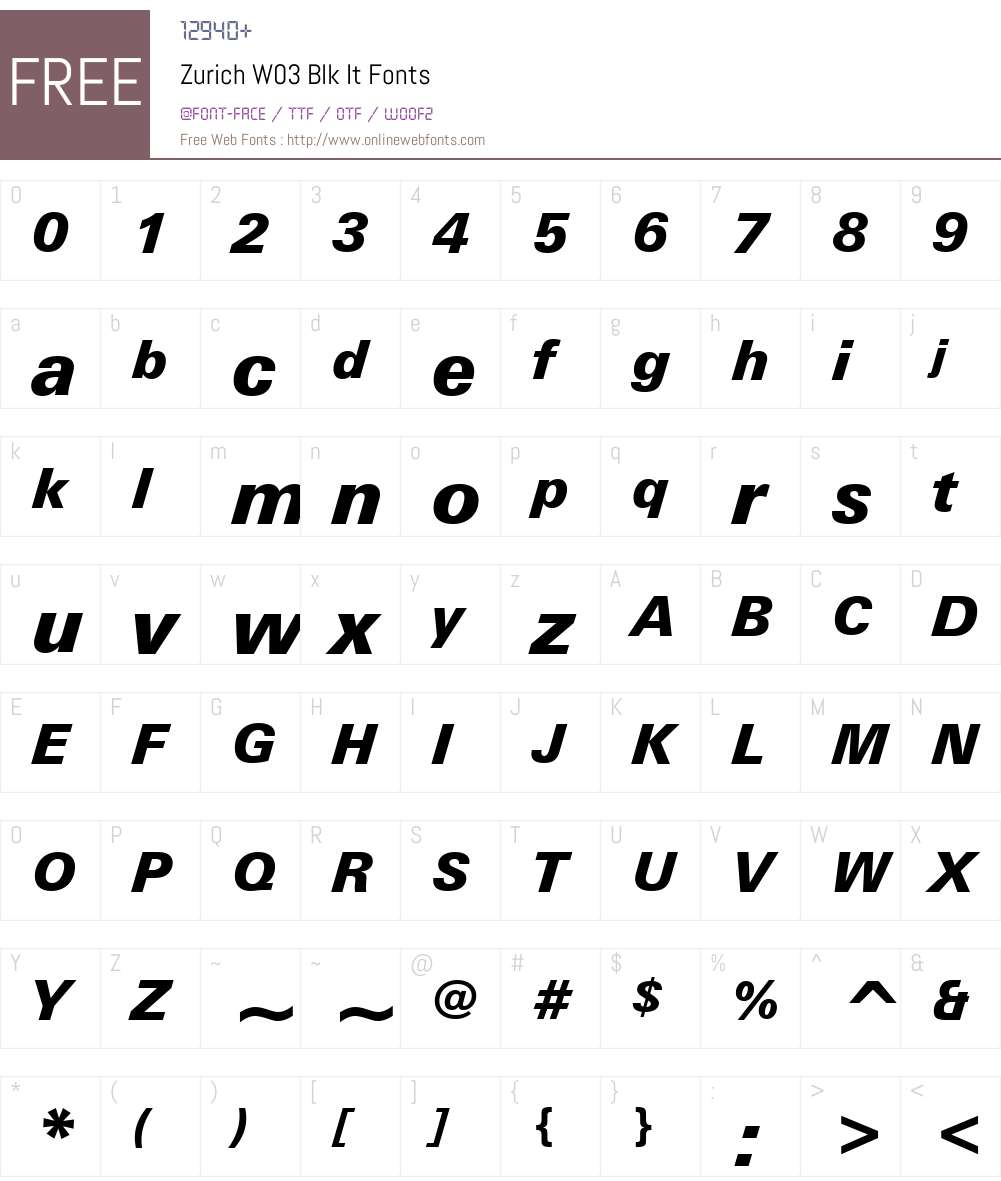 Zurich Font Screenshots