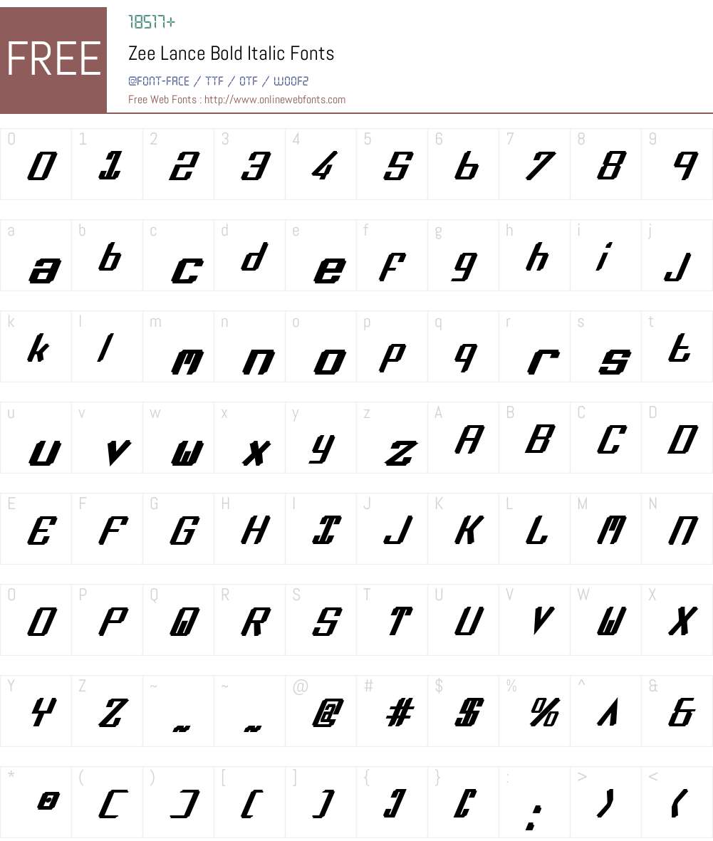 Zee Lance Bold Italic Font Screenshots