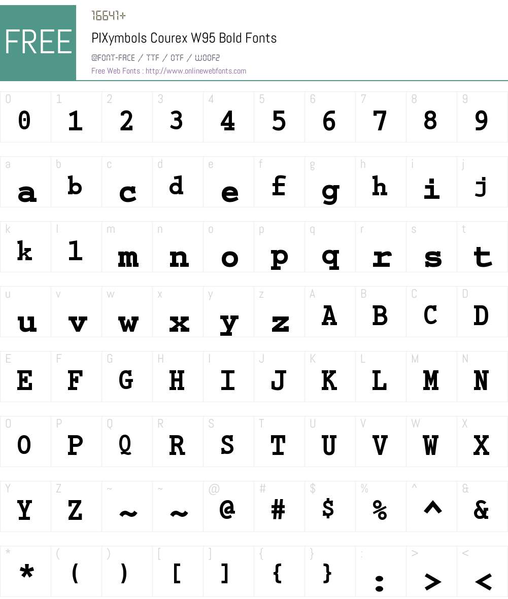 PIXymbolsCourexW95-Bold Font Screenshots