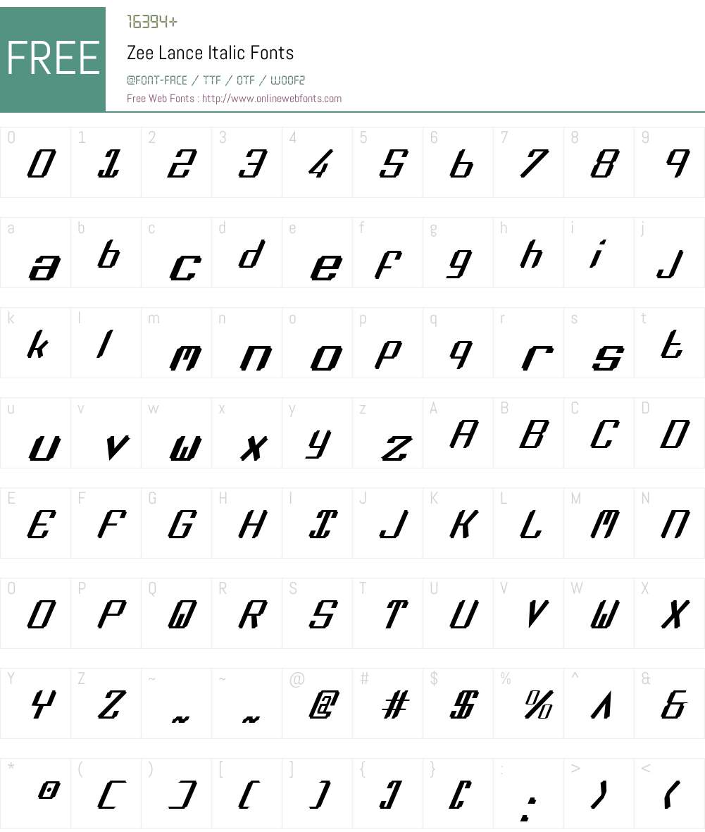 Zee Lance Italic Font Screenshots