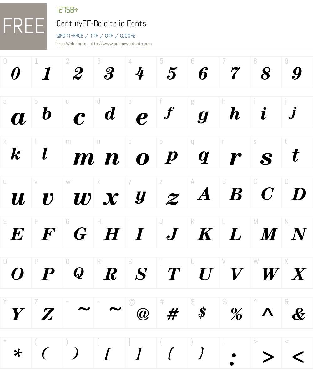CenturyEF-BoldItalic Font Screenshots