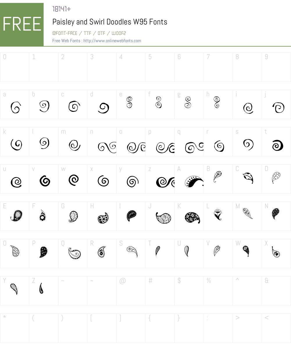 PaisleyandSwirlDoodlesW95 Font Screenshots