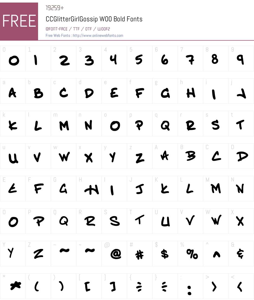 CCGlitterGirlGossipW00-Bd Font Screenshots