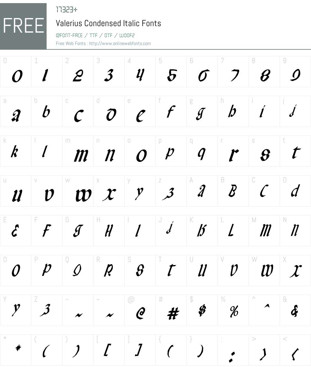 Valerius Condensed Italic Font Screenshots