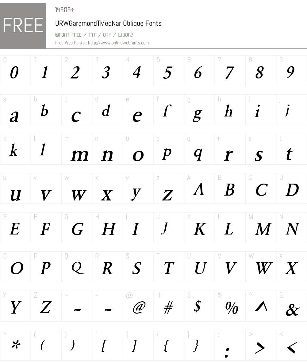 URWGaramondTMedNar Font Screenshots