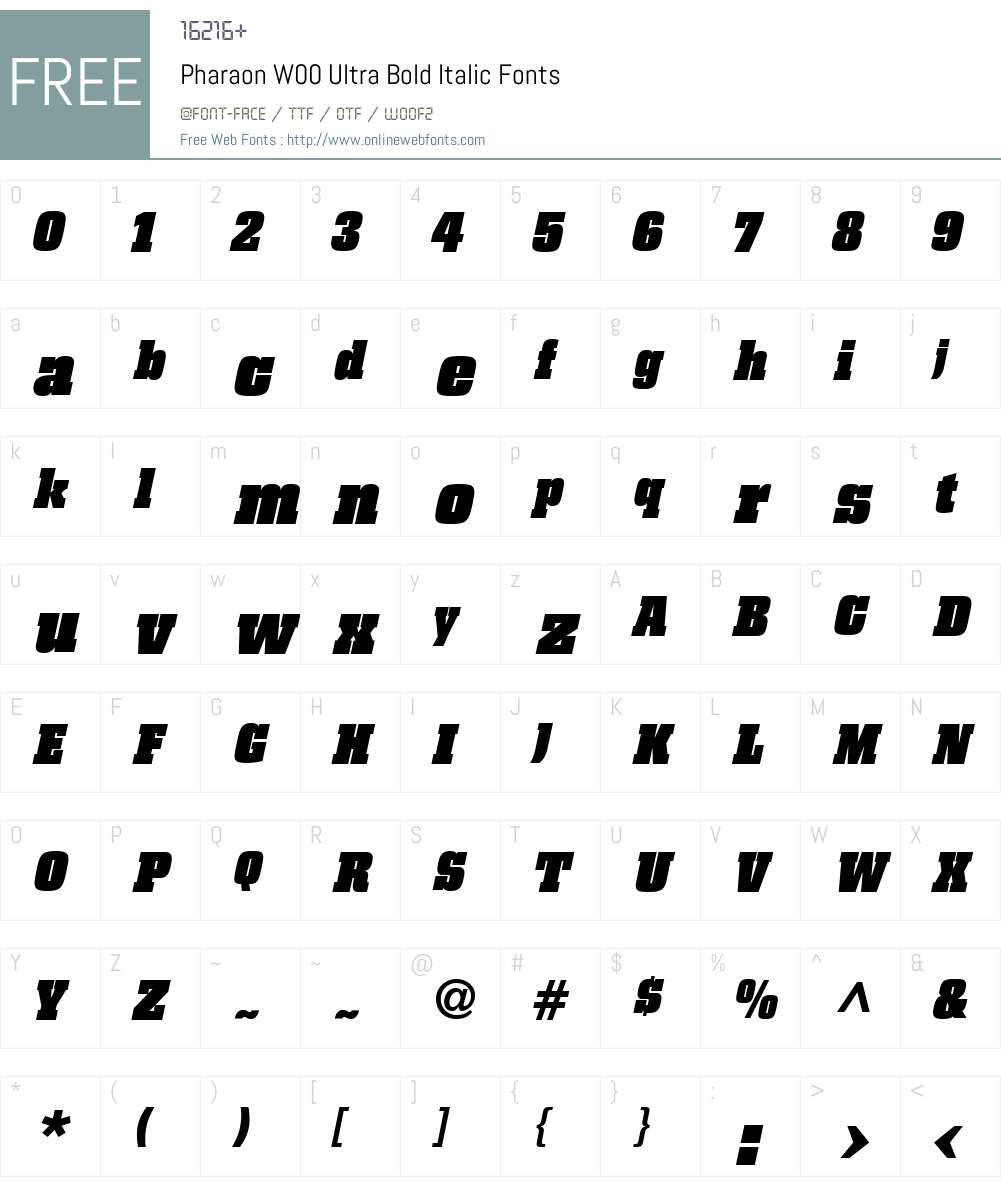 PharaonW00-UltraBoldItalic Font Screenshots