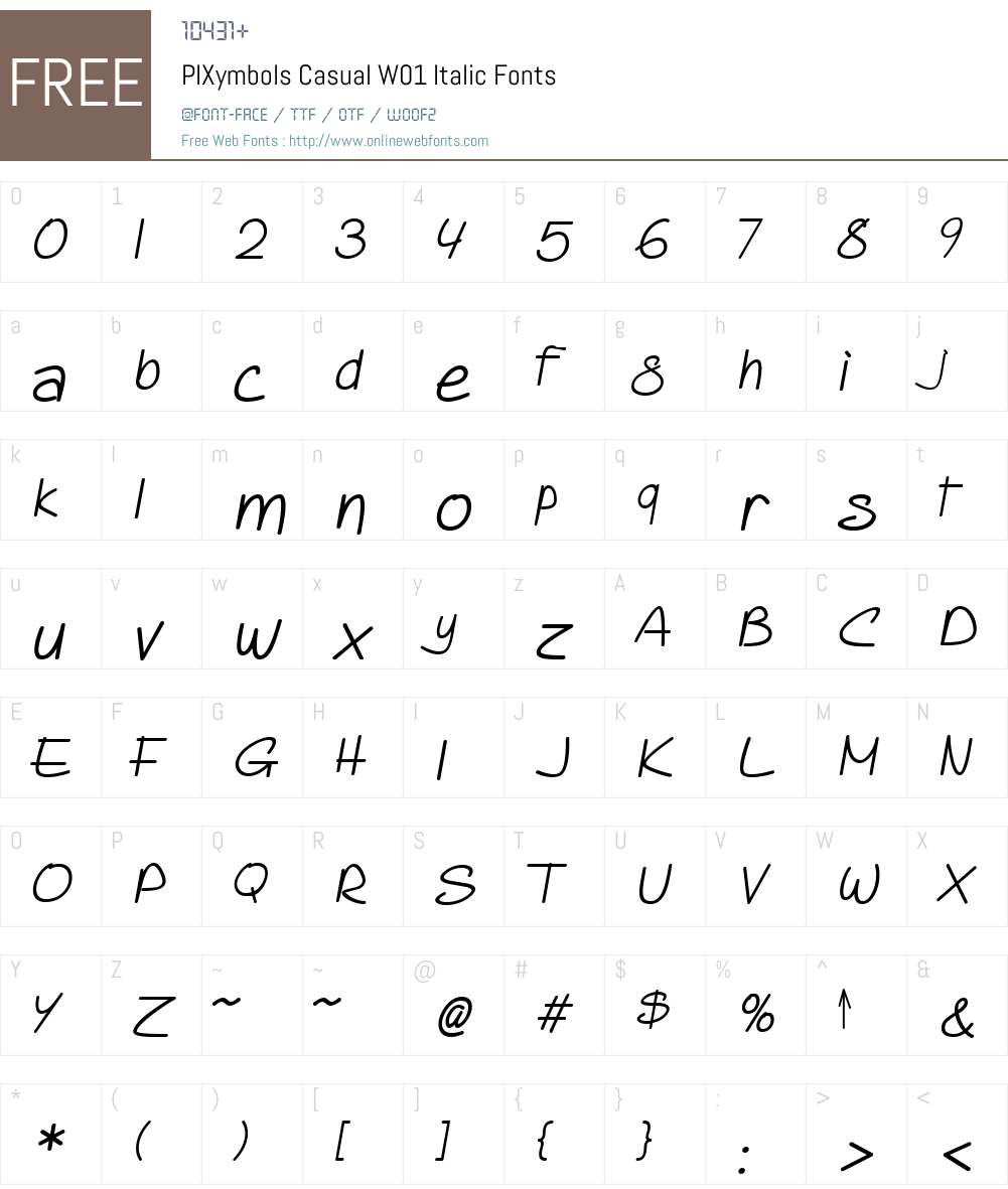PIXymbolsCasualW01-Italic Font Screenshots