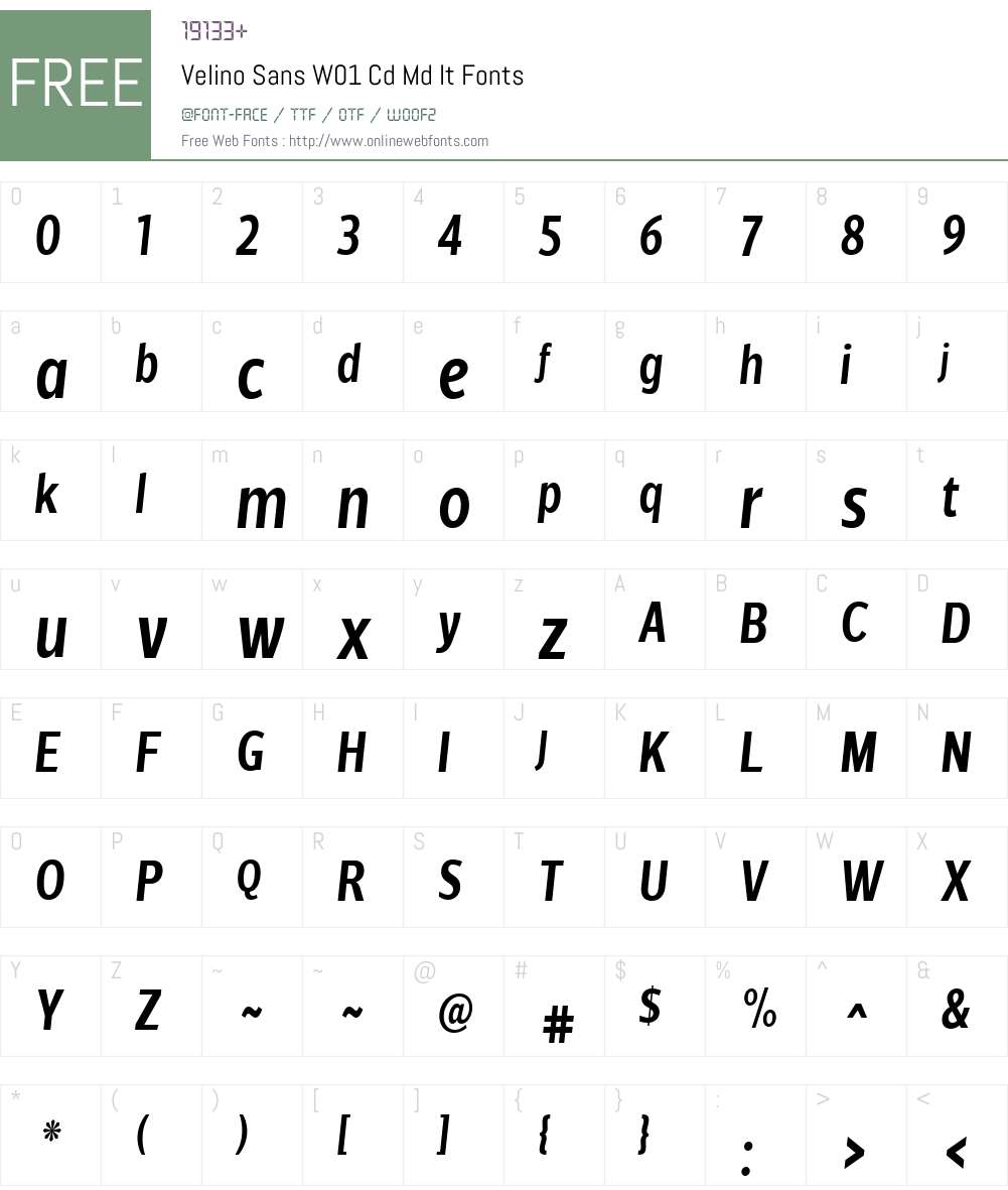 VelinoSansW01-CdMdIt Font Screenshots