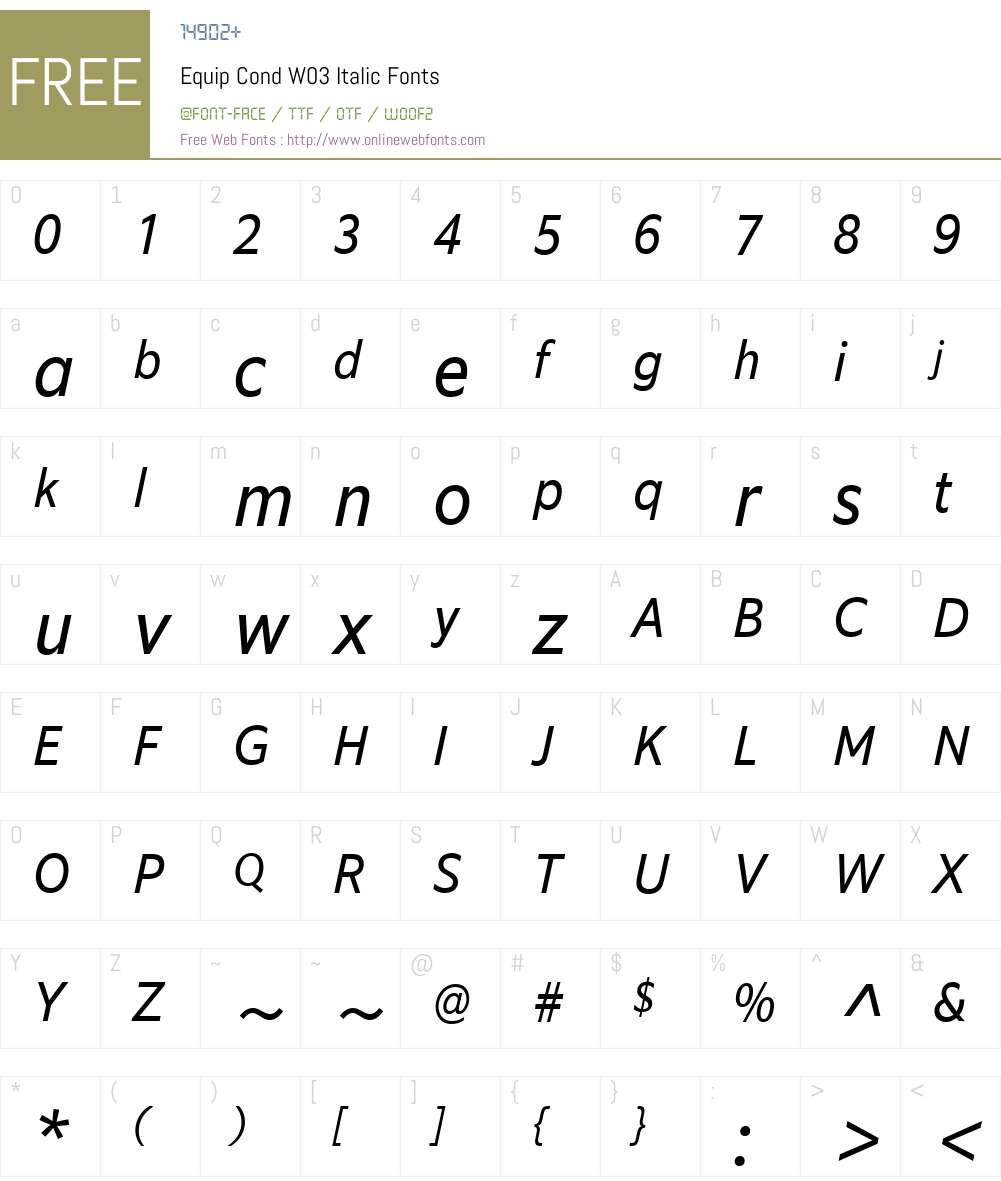 EquipCondW03-Italic Font Screenshots