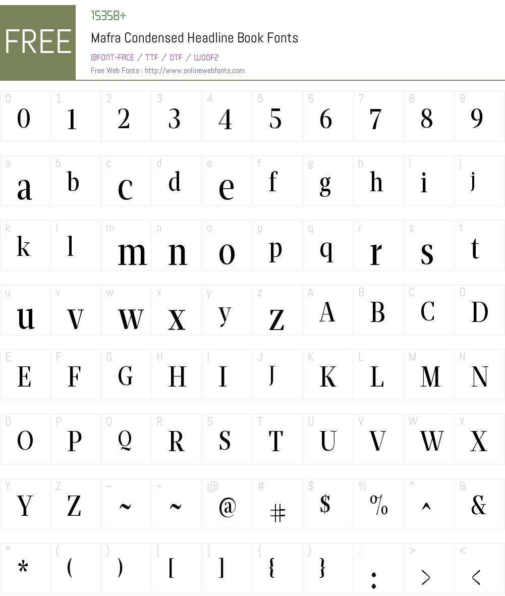 Mafra Condensed Headline Book Font Screenshots