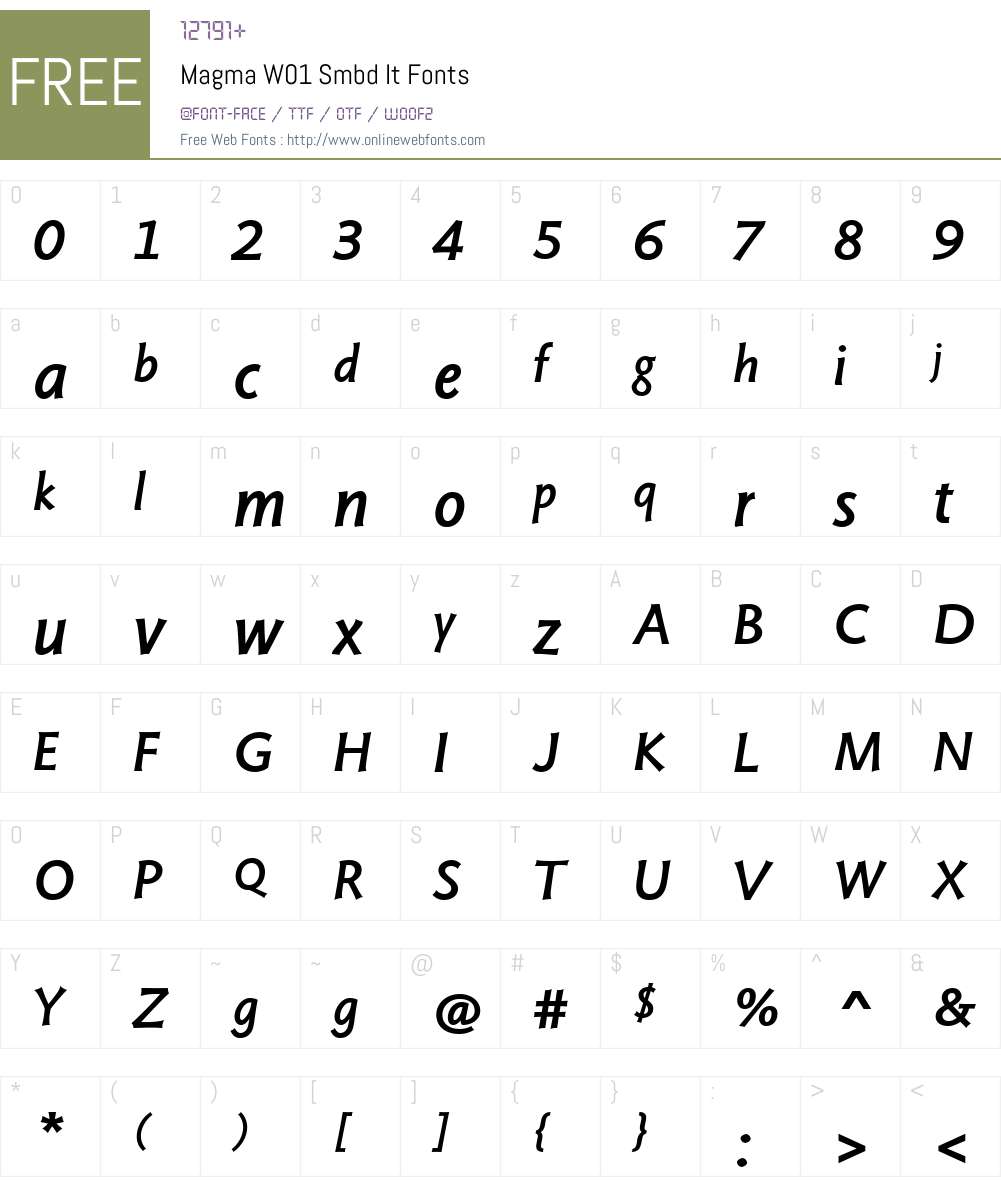 MagmaW01-SmbdIt Font Screenshots