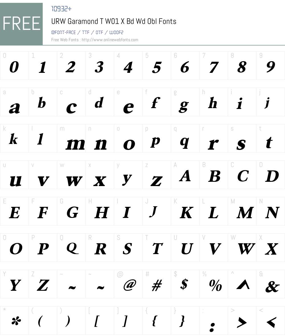 URWGaramondTW01-XBdWdObl Font Screenshots
