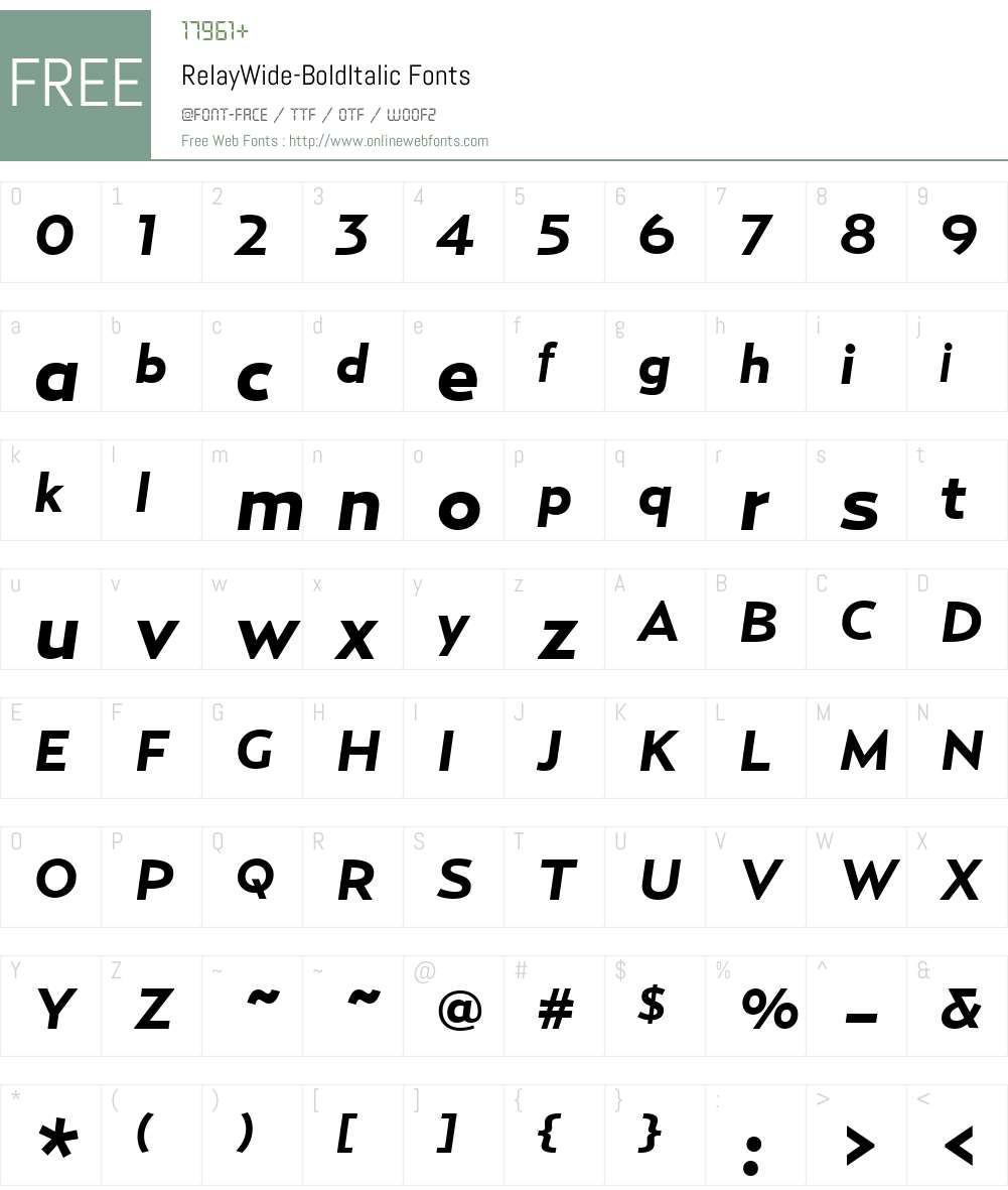 RelayWide-BoldItalic Font Screenshots