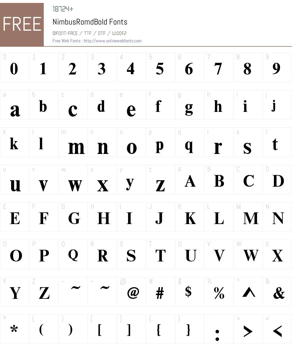 NimbusRomdBold Font Screenshots