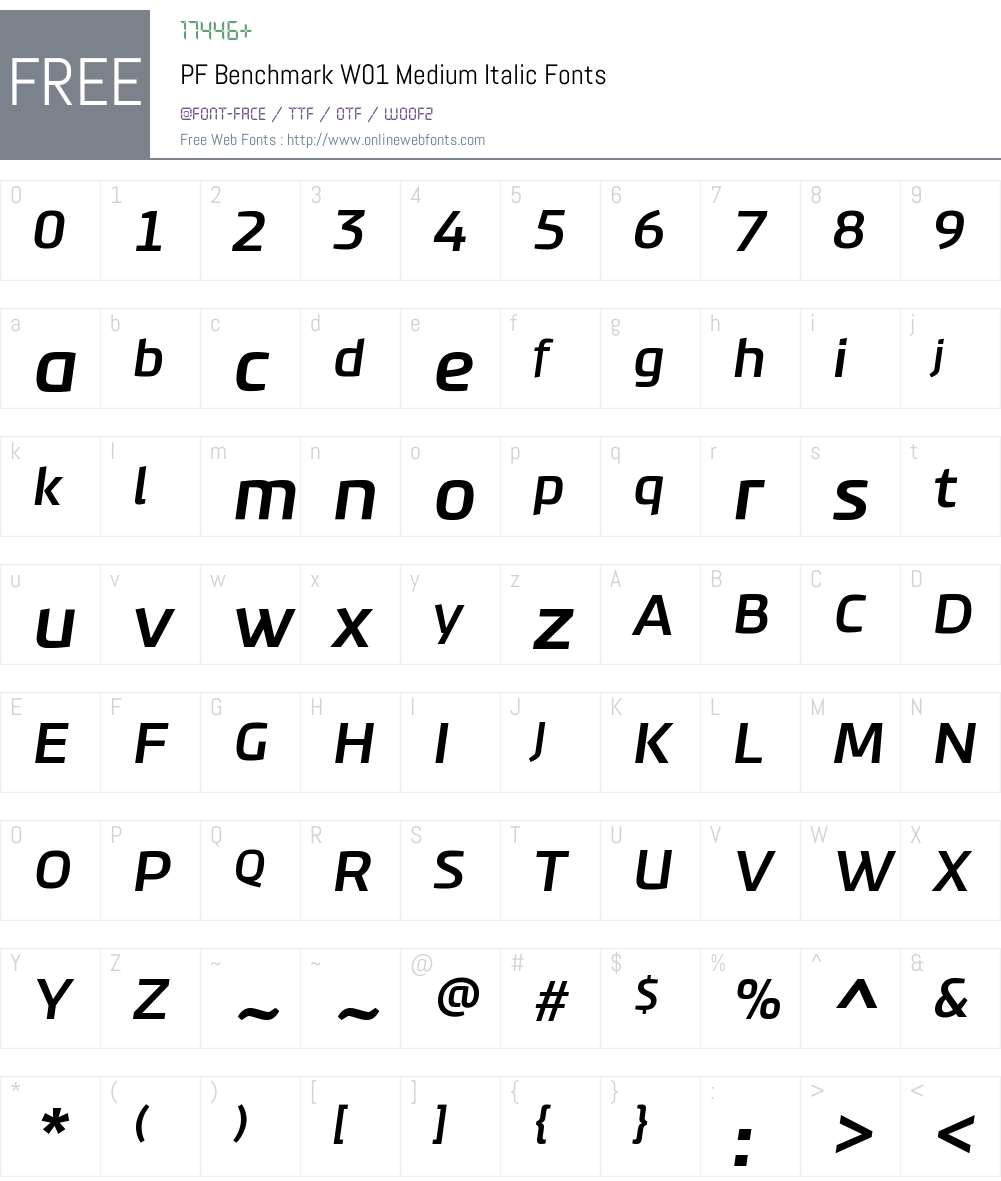 PFBenchmarkW01-MediumItalic Font Screenshots