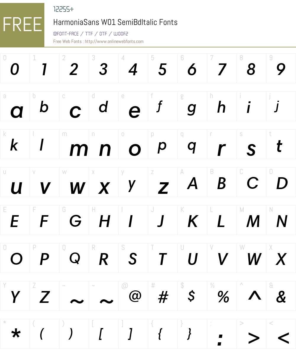 HarmoniaSansW01-SemiBdItalic Font Screenshots